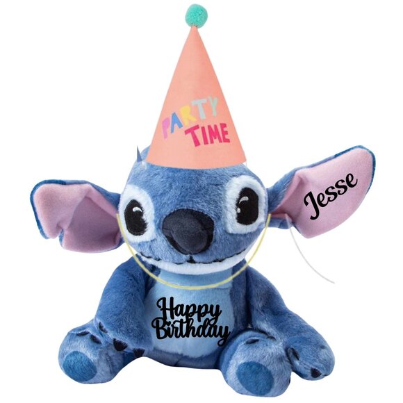 Personalized Authentic Disney Stitch: "Happy Birthday" With Birthday Hat - Picture 3 of 4
